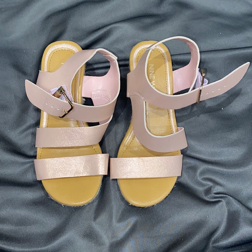 Nine West Girls Rose-gold wedged heel strapped sandals size 13